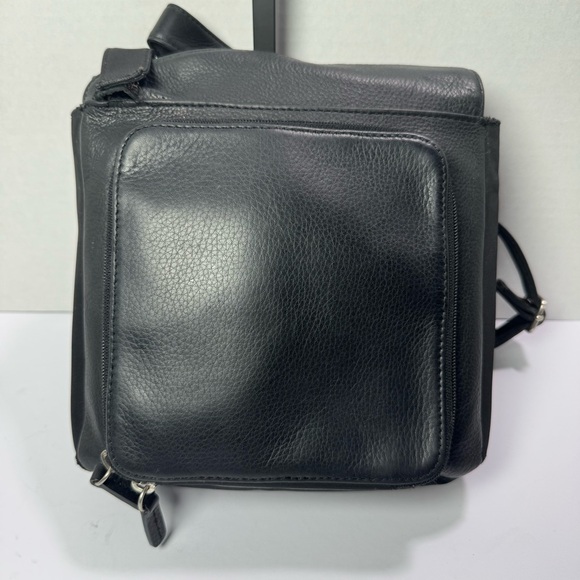 FOSSIL Black Pebbled Leather and Nylon Sling Crossbody Bag with Organizer Pocket - Picture 15 of 16